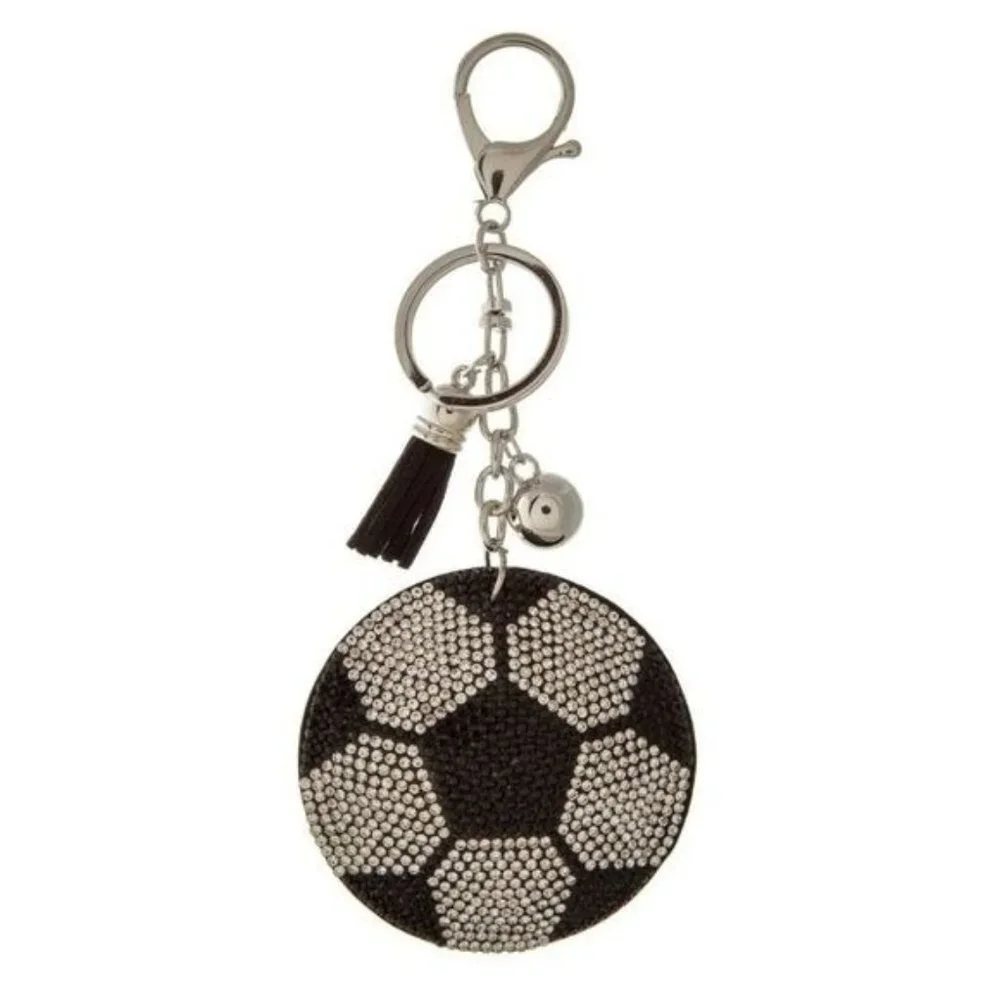 Puffed‎ Rhinestone Soccer Key Chain Purse Charm
